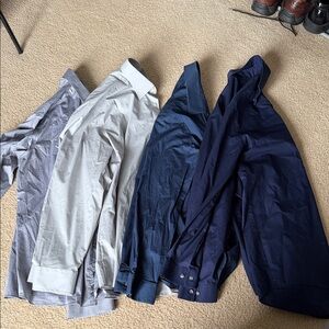 Men's Button-Up Dress Shirts - Light Gray, White, Navy (4 Pack)